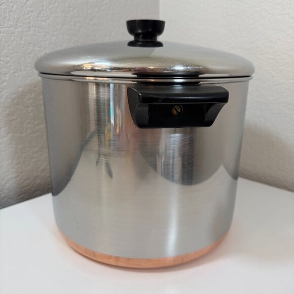 Vintage Revere Ware 8 QT Stock Pot w/ Lid Copper Clad SS 1801 Rome NY USA EUC - Picture 7 of 16